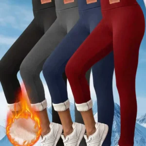 4-Pack Women’s High-Waist Fleece-Lined Winter Leggings with Faux Fur Cuffs